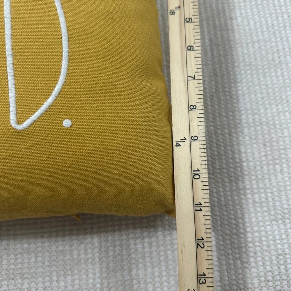 Rae Dunn Simply Blessed Mustard Yellow Lumbar Pillow 34x12 Embroidered Farmhouse